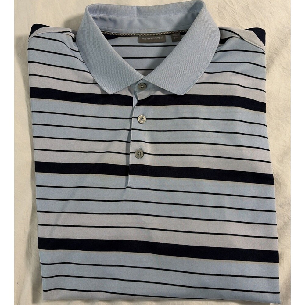 Ashworth Golf Polo 2XL Sky Blue striped good condition 100% polyester